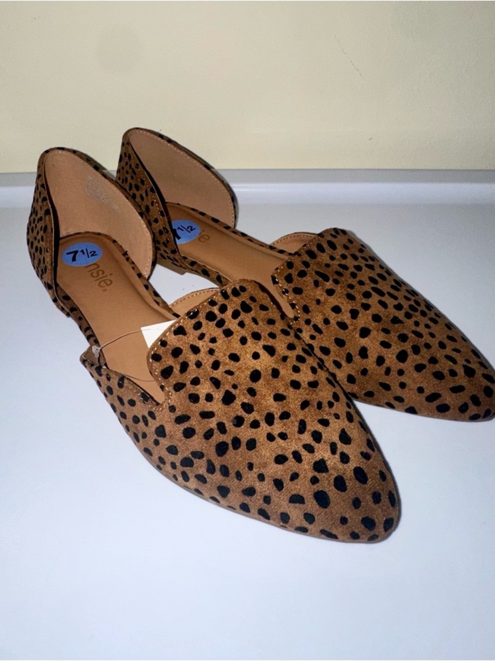 NWT Kensie Leopard Print Pointed D'Orsay Flats Brown/Black